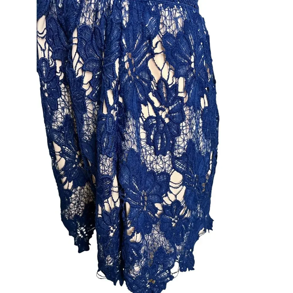 Parisian Lace Fit & Flare Dress Womens 10 Petite Blue Floral Party Cocktail - Picture 6 of 12